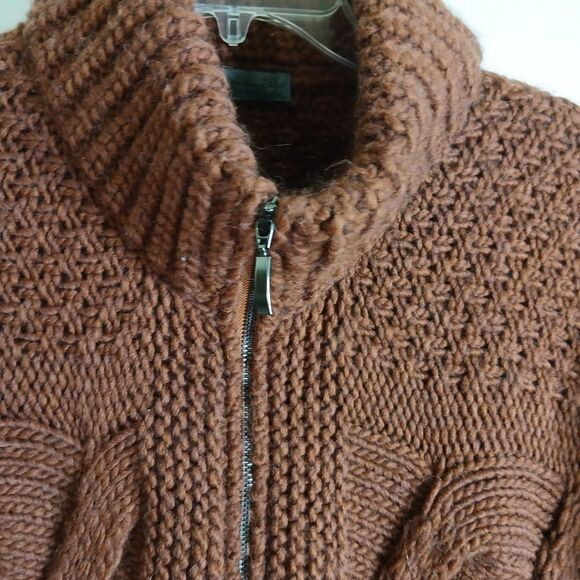 Rust Brown Wool Alpaca Blend Knit Short Sleeve Cardigan Top with Zipper SZ L - Picture 6 of 6